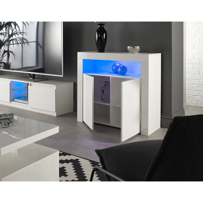 White Gloss Ryo Modern Sideboard Buffet Living Room Storage Cabinet with Lights